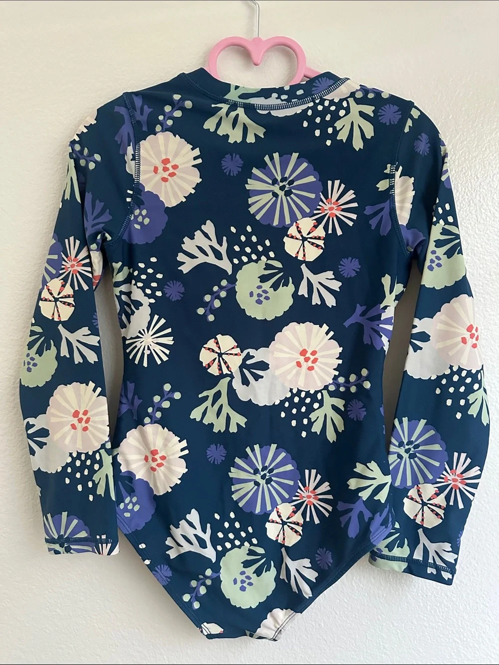 tea collection girls Long-Sleeve Floral One-Piece Zipper Swimsuit - Navy SZ 12